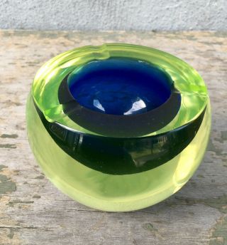 Vintage 60’s Murano Cenedese Sommerso Uranium Green Yellow Blue Ashtray Bowl Wow