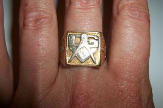 Solid 10k Yellow White Gold Masonic Ring Master Mason Mens size 10 Vintage 10 gr 3