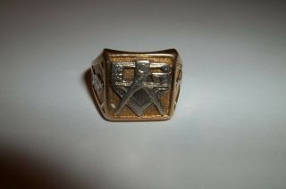 Solid 10k Yellow White Gold Masonic Ring Master Mason Mens size 10 Vintage 10 gr 5