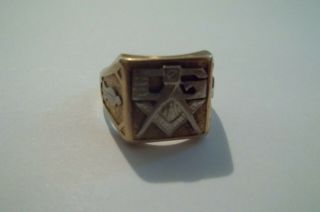 Solid 10k Yellow White Gold Masonic Ring Master Mason Mens size 10 Vintage 10 gr 8
