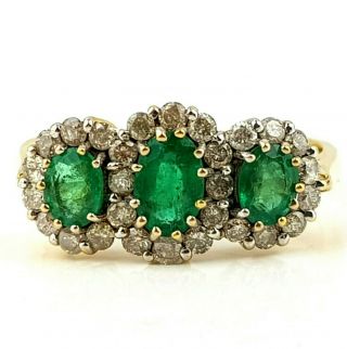 Stunning Vintage 18ct Gold Oval Cut Emerald And Diamond Ring Size Uk N,  Us 7