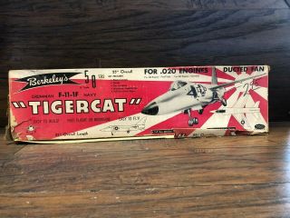 Vintage Berkeleys Tigercat Rc Wood Model Airplane Gruman F - 11 - 1f Fighter Kit