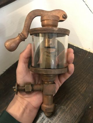 Vtg 5? Essex? Solid Brass & Glass Hand Pump Oiler Lubricator Steampunk