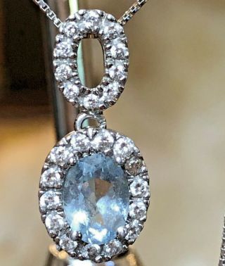 Vintage Estate 14k White Gold Aquamarine Diamond Pendant Signed Nc2