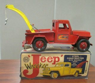 Vintage Marx Pressed Steel Jeep Wrecker Tow Truck Towing Service W/original Box