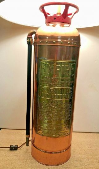 antique vintage Fire Extinguisher copper and brass lamp 2