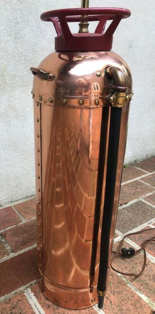 antique vintage Fire Extinguisher copper and brass lamp 3