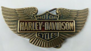 Vintage Harley Davidson Belt Buckle 1983 Baron Solid Brass H - 518 Wings Red Blue