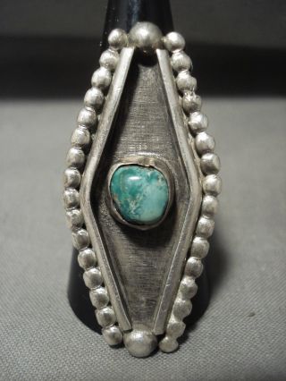 Taller And Unique Vintage Navajo Cerrillos Turquoise Silver Raindrop Ring