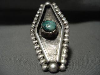 TALLER AND UNIQUE VINTAGE NAVAJO CERRILLOS TURQUOISE SILVER RAINDROP RING 2