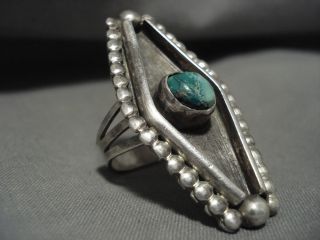 TALLER AND UNIQUE VINTAGE NAVAJO CERRILLOS TURQUOISE SILVER RAINDROP RING 3