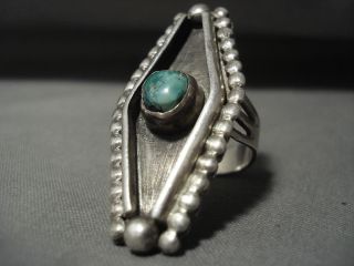 TALLER AND UNIQUE VINTAGE NAVAJO CERRILLOS TURQUOISE SILVER RAINDROP RING 4