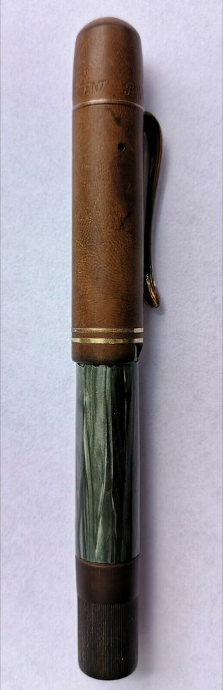 Vintage Fountain Pen Marble Green Pelikan 100 Gold Nib 14c - 585 Unknown Type