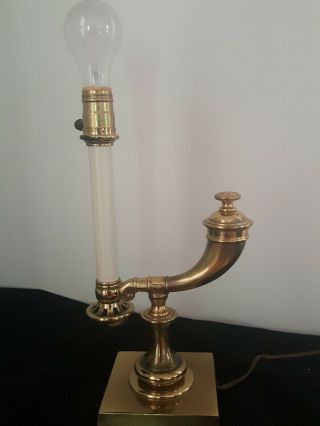 Vintage Stiffel Brass Powder Horn Desk Lamp Candlestick Light 14 " Tall
