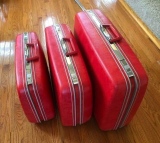 Set Of 3 Vintage Samsonite Silhouette Travel Luggage Suitcases,  Coral Red