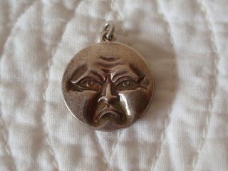 Rare Vintage Art Deco Sterling Silver Moon Face Charm Double Sided