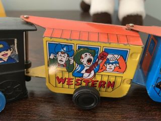 Vintage Comic Western Tin Zig Zag Litho Wind Up Train 3