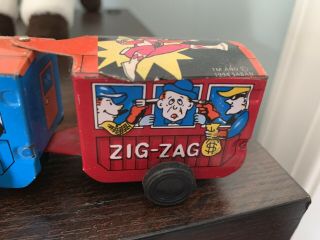 Vintage Comic Western Tin Zig Zag Litho Wind Up Train 5