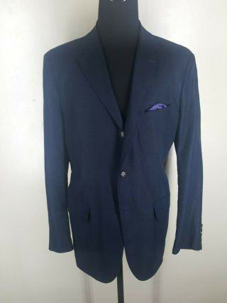 Polo By Ralph Lauren Vintage 100 Linen Blue Blazer 3 Btn Xl - Fit 46 Long