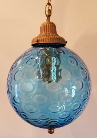 1960s Vintage Mid Century Blue Glass/brass Swag Chandelier Gothic Hanging Lamp