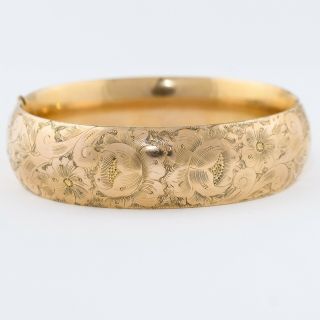 Antique Victorian Rose Gold Filled GF Flower Floral Wide Bangle Bracelet 3