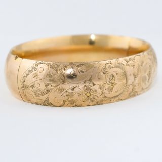 Antique Victorian Rose Gold Filled GF Flower Floral Wide Bangle Bracelet 5