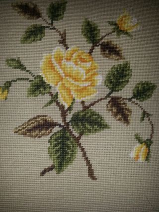 Large 18x18 Vintage Yellow Rose Floral Needlepoint Picture Framed