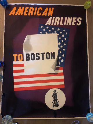 Vintage Edward Mcknight Kauffer Poster American Airlines Boston 1953