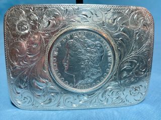 Vintage Sterling Silver Diablo 1886 Morgan Silver Dollar Belt Buckle