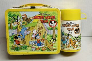 Vintage 1976 Mickey Mouse Club Walt Disney Aladdin Metal Lunchbox And Thermos