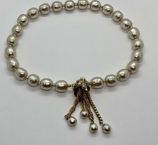 Vintage Signed Miriam Haskell Large Baroque Faux Pearl Necklace