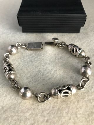 Vintage Mexican Sterling Silver 925 Linked Bracelet W/sculpted And Round Beads