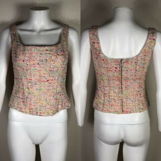 Rare Vtg Chanel 90s Pink Iridescent Tweed Corset Top S 38