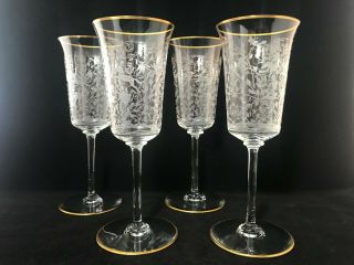 Vintage Baccarat Crystal - Jasmina Wine Glass Goblets - Etched W/gold Trim - Set Of 4