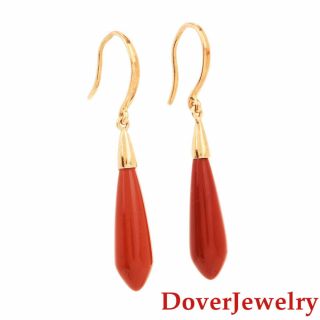 Estate Red Coral 8k Yellow Gold Dangle Chain Drop Earrings Nr