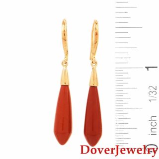 Estate Red Coral 8K Yellow Gold Dangle Chain Drop Earrings NR 4