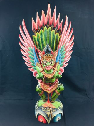 Vintage Indonesian Garuda Bird Hand Carved And Painted Hindu Sculpture 25”