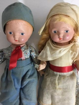 ANTIQUE/ VINTAGE ALL COMPOSITION BOY/GIRL DOLLS IN HOUSE.  Vogue? Effanbee? 10