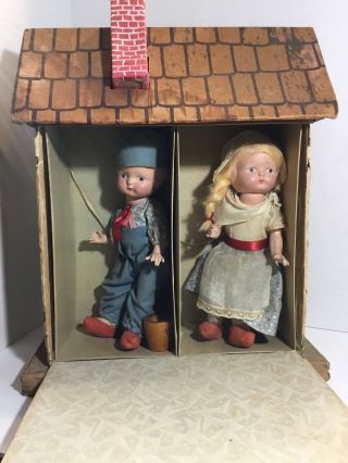 Antique/ Vintage All Composition Boy/girl Dolls In House.  Vogue? Effanbee?