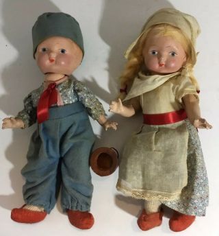 ANTIQUE/ VINTAGE ALL COMPOSITION BOY/GIRL DOLLS IN HOUSE.  Vogue? Effanbee? 5