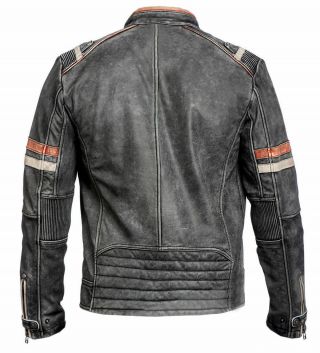 Men ' s Biker Vintage Motorcycle Cafe Racer Retro Moto Distressed Leather Jacket 2