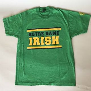 Notre Dame Irish Football Mens T Shirt Vintage 90s Brand Size L/XL LOU HOLTZ 2