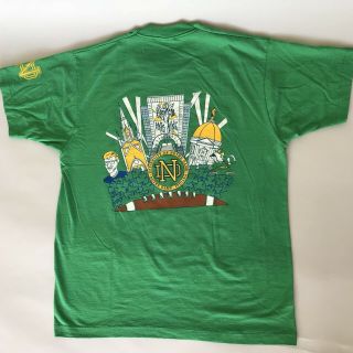 Notre Dame Irish Football Mens T Shirt Vintage 90s Brand Size L/XL LOU HOLTZ 3