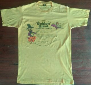 Vintage 1986 Golden West Bluegrass Festival.  Faded Yellow Shirt.  Large