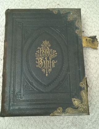 Vintage / Antique Holy Bible With Brass Clips & Corners 266