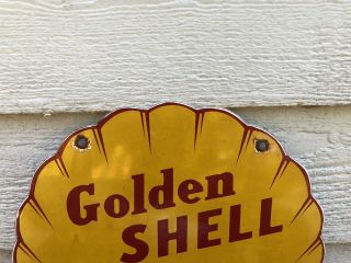 VINTAGE GOLDEN SHELL PORCELAIN SIGN GAS SERVICE STATION PUMP PLATE MOTOR OIL 4