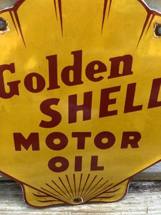 VINTAGE GOLDEN SHELL PORCELAIN SIGN GAS SERVICE STATION PUMP PLATE MOTOR OIL 6