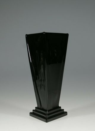 Vintage Deco Martinsville Black Glass Modernistic Vase C.  1935