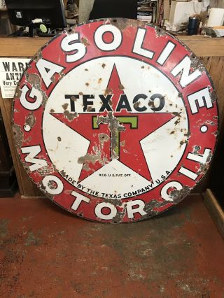 Vintage Porcelain Texaco Sign Gas And Oil 42 Inches Across