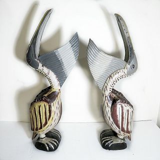 Vintage Hand Carved Pelican Sculptures